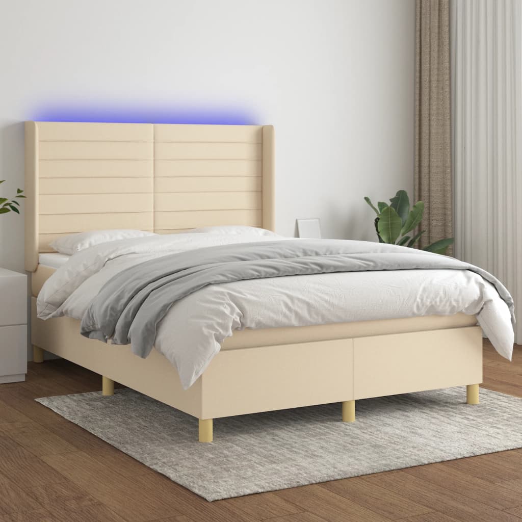 Boxspringbett Mit Matratze & Led Stoff Creme