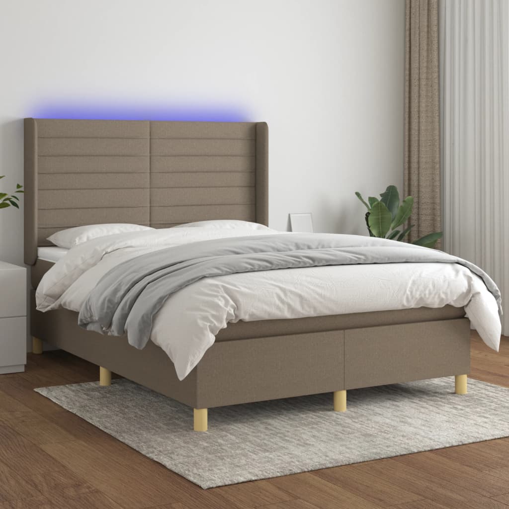 Boxspringbett Mit Matratze & Led Stoff Taupe