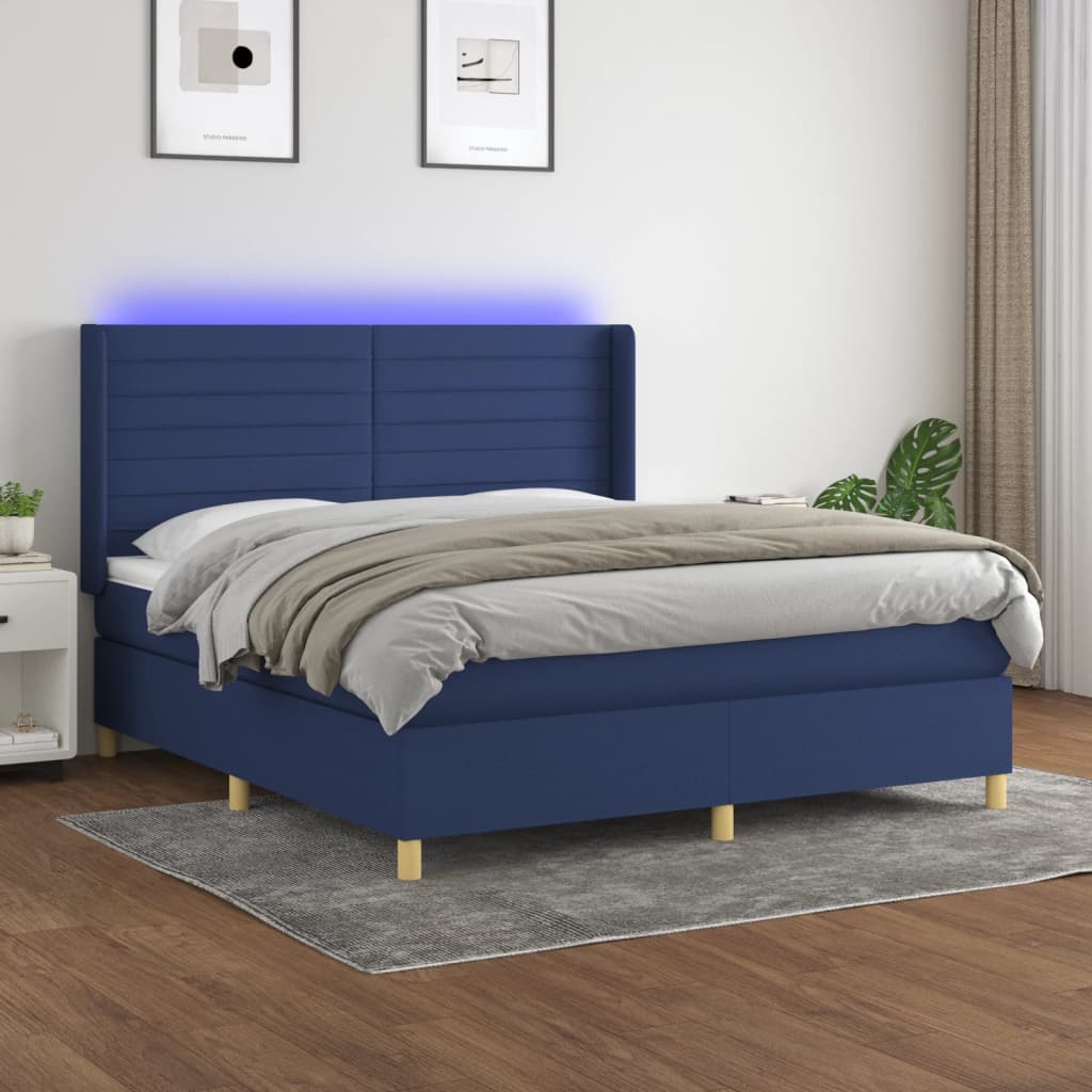 Boxspringbett Mit Matratze & Led Stoff Blau