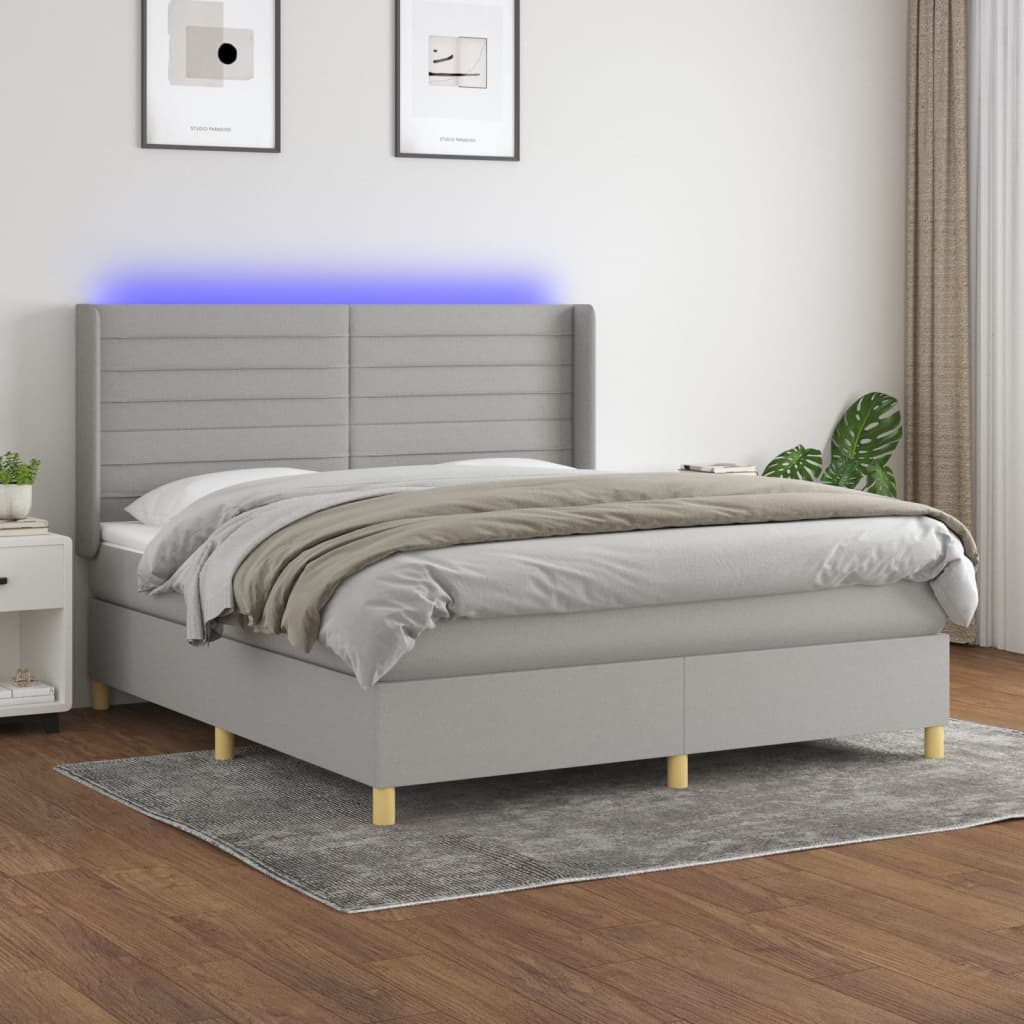 Boxspringbett Mit Matratze & Led Stoff Hellgrau