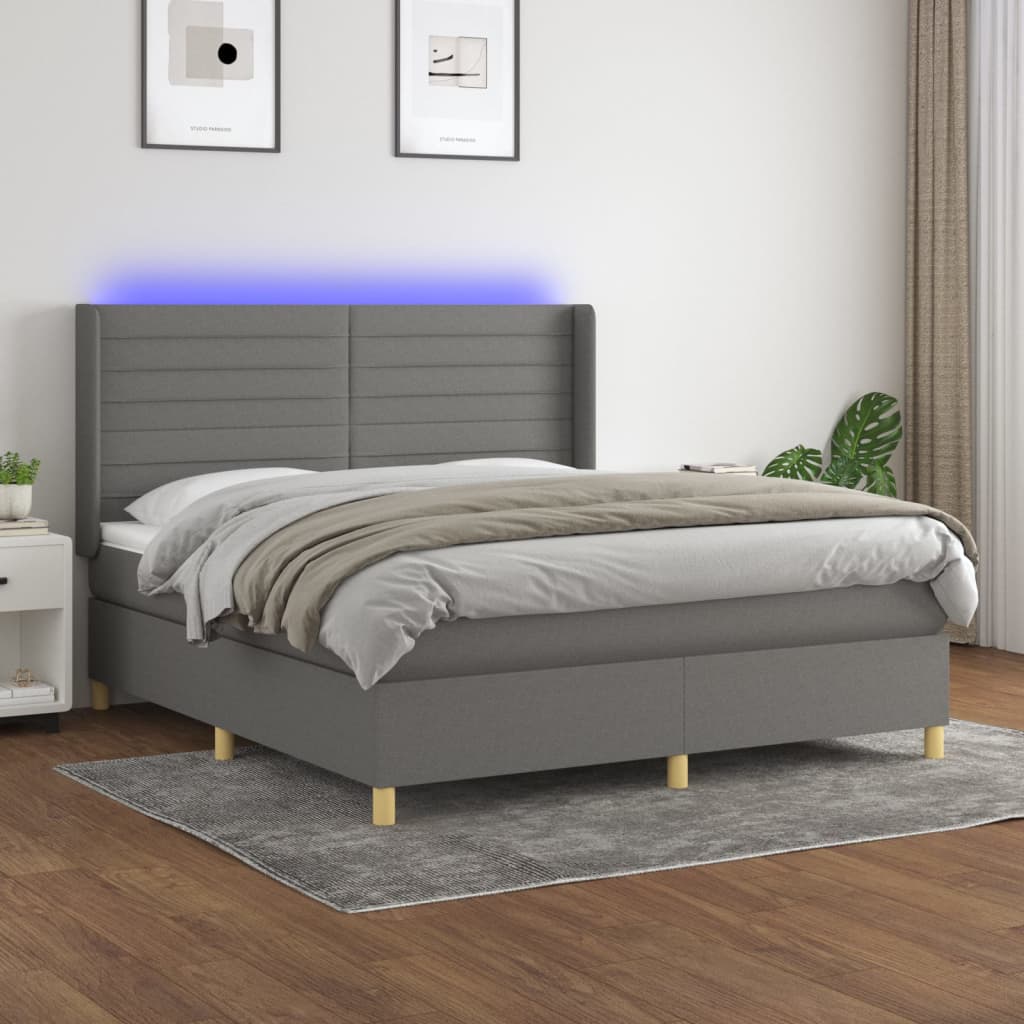 Boxspringbett Mit Matratze & Led Stoff Dunkelgrau