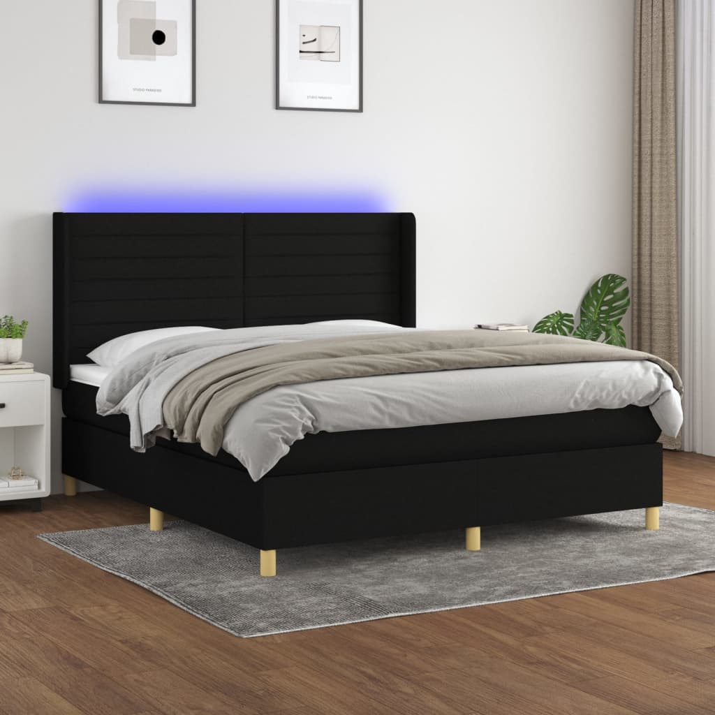 Boxspringbett Mit Matratze & Led Stoff Schwarz