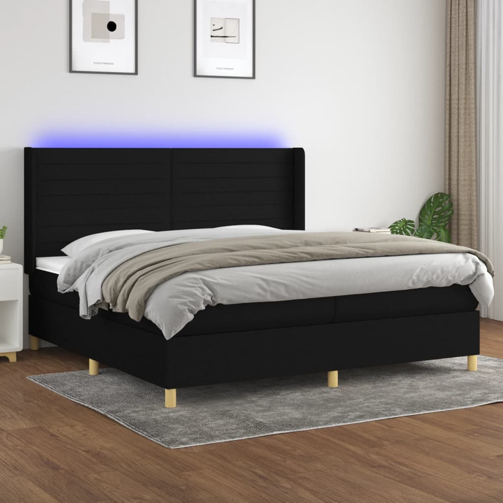 Boxspringbett Mit Matratze & Led Stoff Schwarz