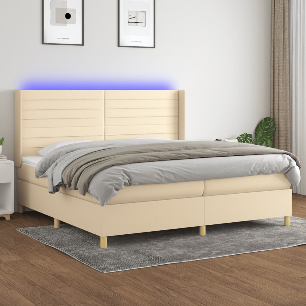 Boxspringbett Mit Matratze & Led Stoff Creme