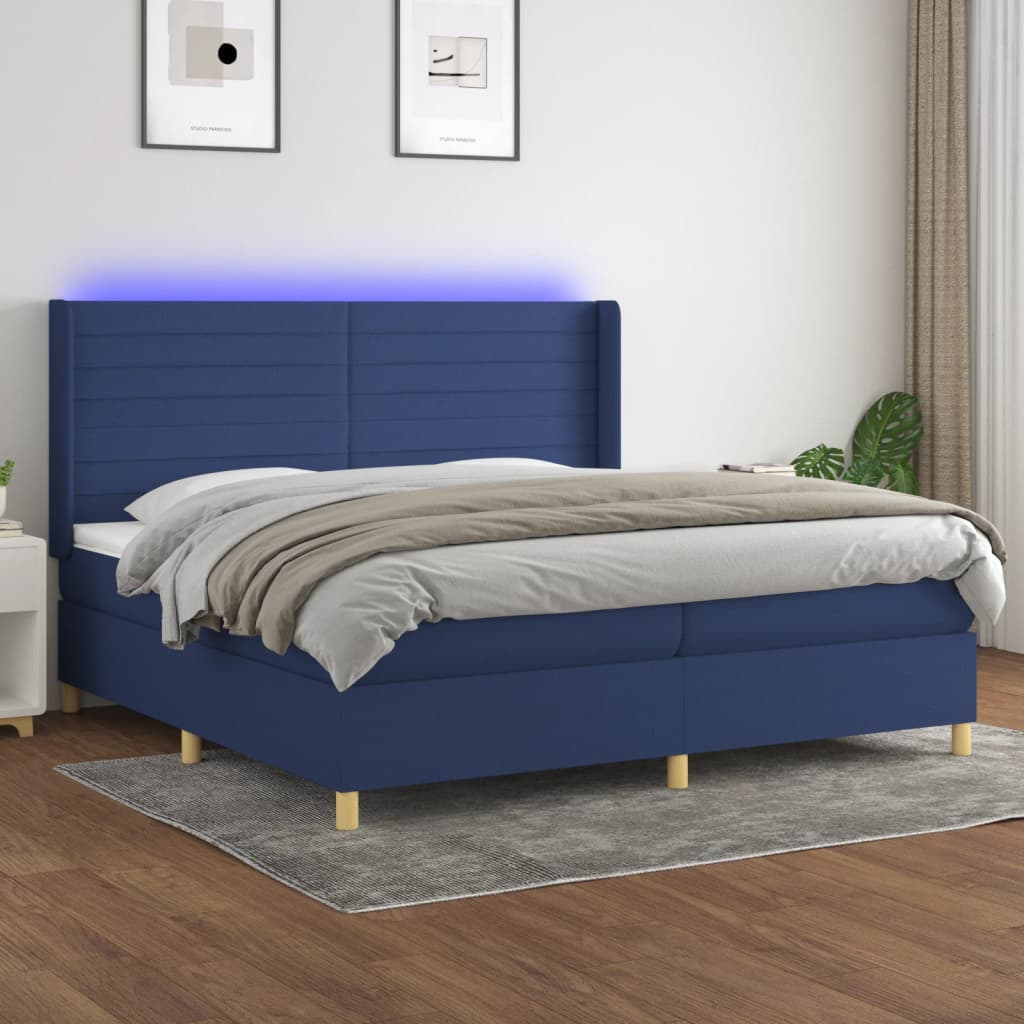Boxspringbett Mit Matratze & Led Stoff Blau