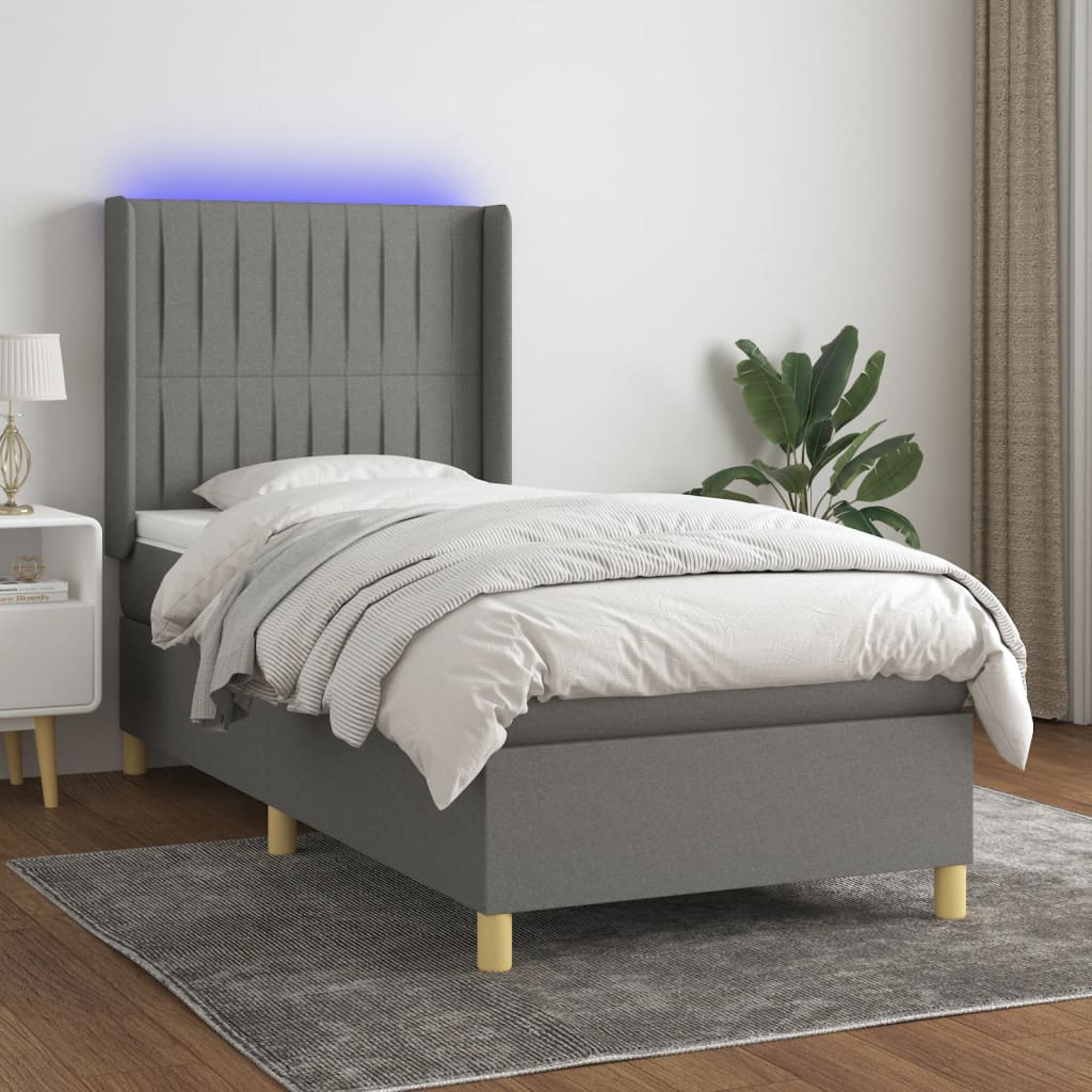Boxspringbett Mit Matratze & Led Stoff Dunkelgrau