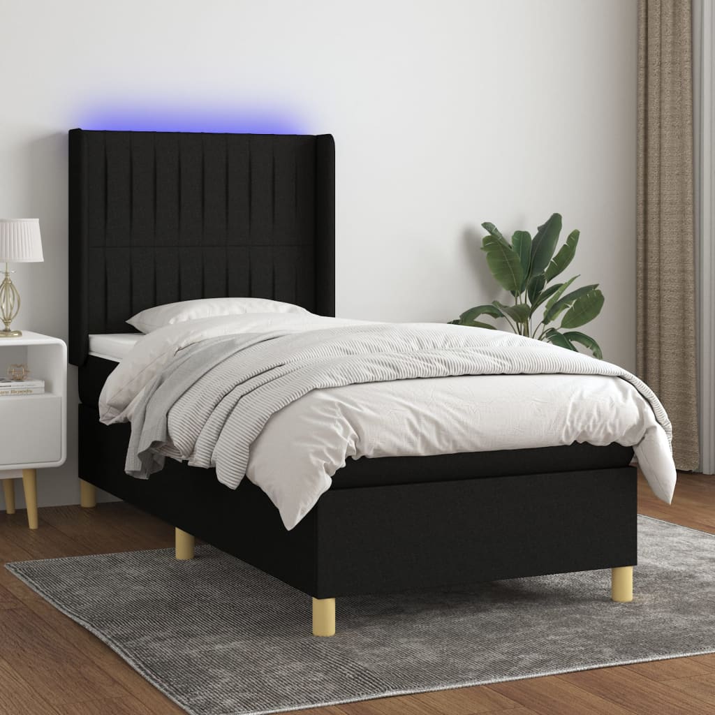 Boxspringbett Mit Matratze & Led Stoff Schwarz