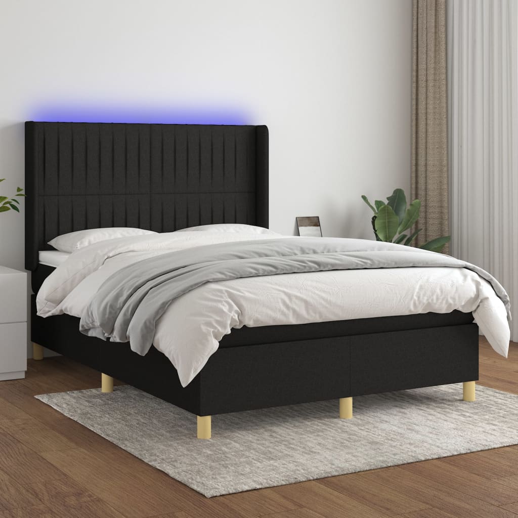 Boxspringbett Mit Matratze & Led Stoff Schwarz