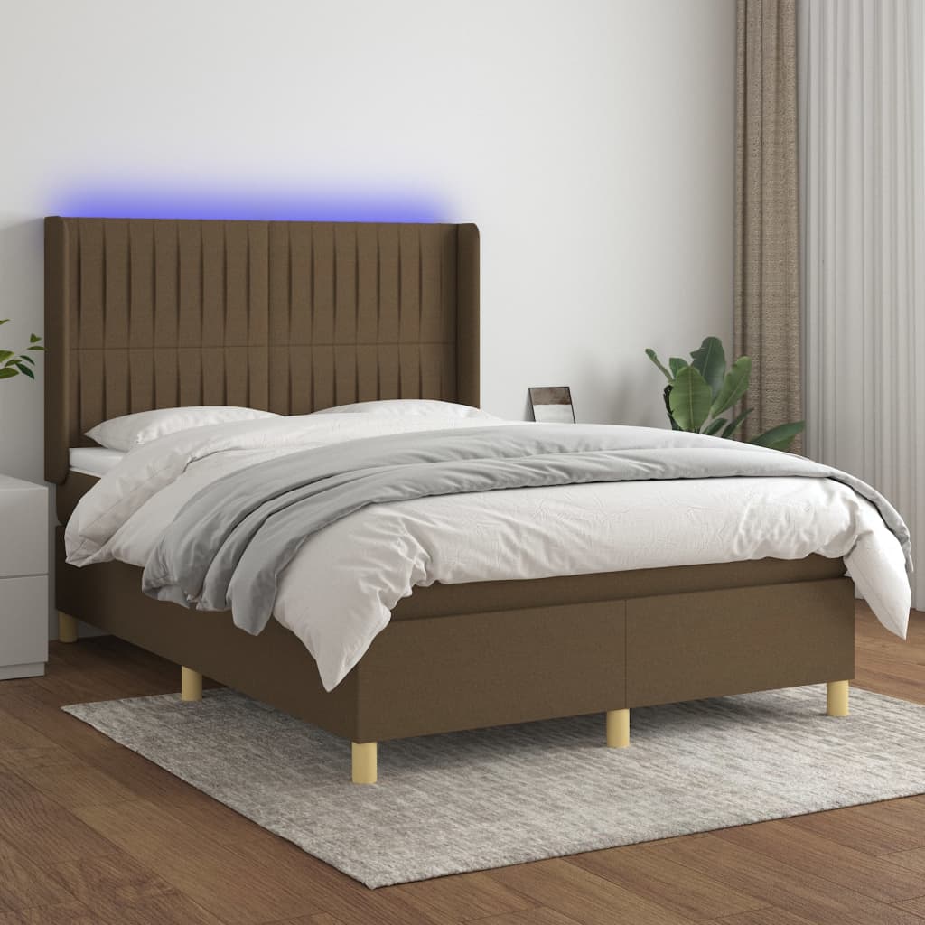 Boxspringbett Mit Matratze & Led Stoff Dunkelbraun