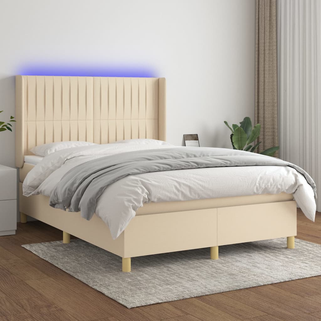 Boxspringbett Mit Matratze & Led Stoff Creme
