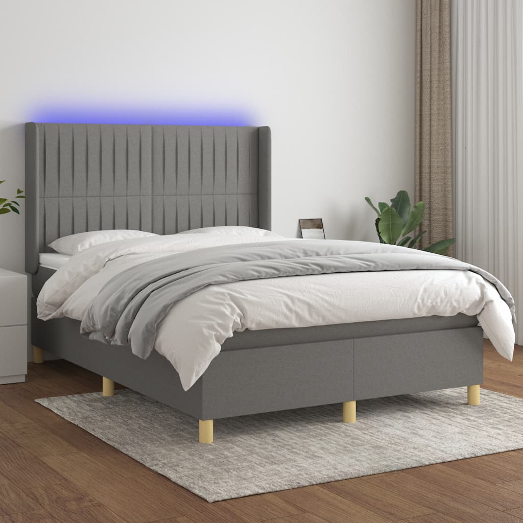 Boxspringbett Mit Matratze & Led Stoff Dunkelgrau