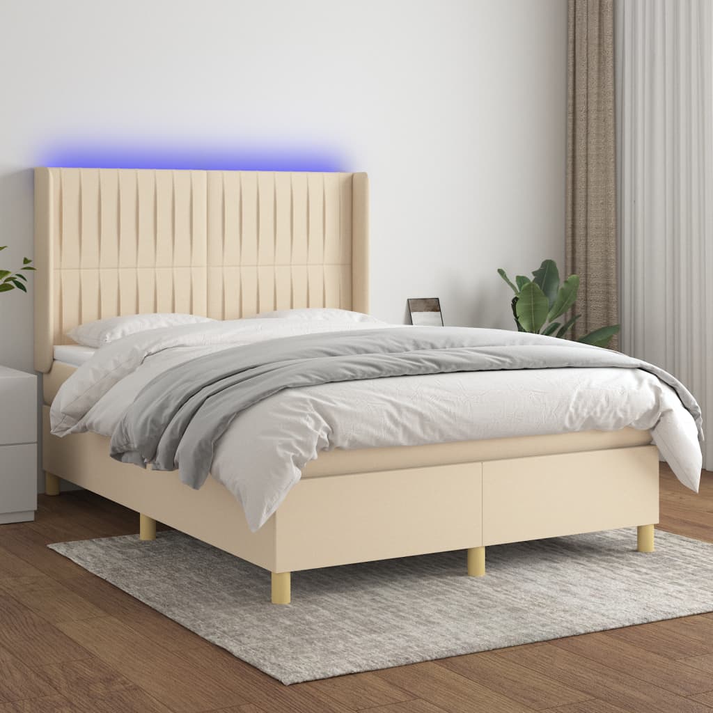 Boxspringbett Mit Matratze & Led Stoff Creme