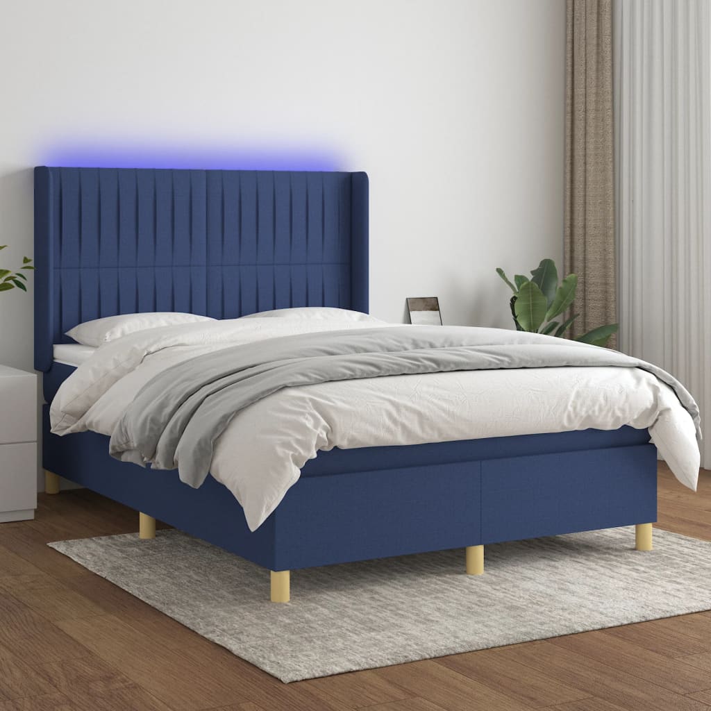 Boxspringbett Mit Matratze & Led Stoff Blau