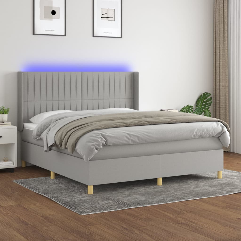 Boxspringbett Mit Matratze & Led Stoff Hellgrau