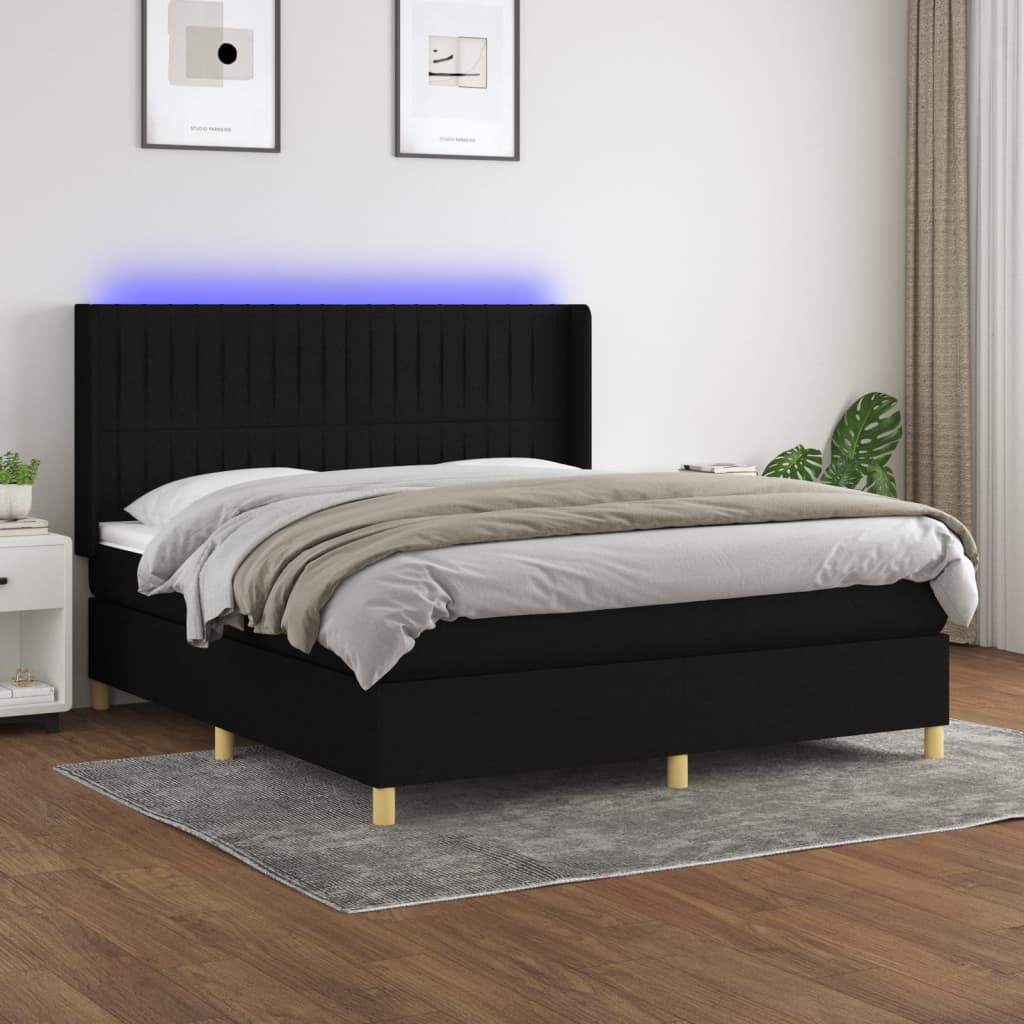 Boxspringbett Mit Matratze & Led Stoff Schwarz