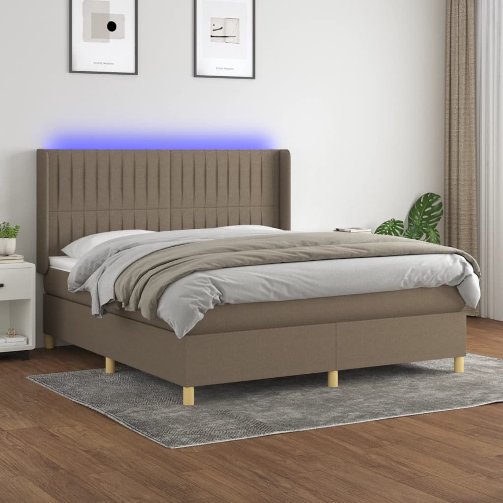 Boxspringbett Mit Matratze & Led Stoff Taupe