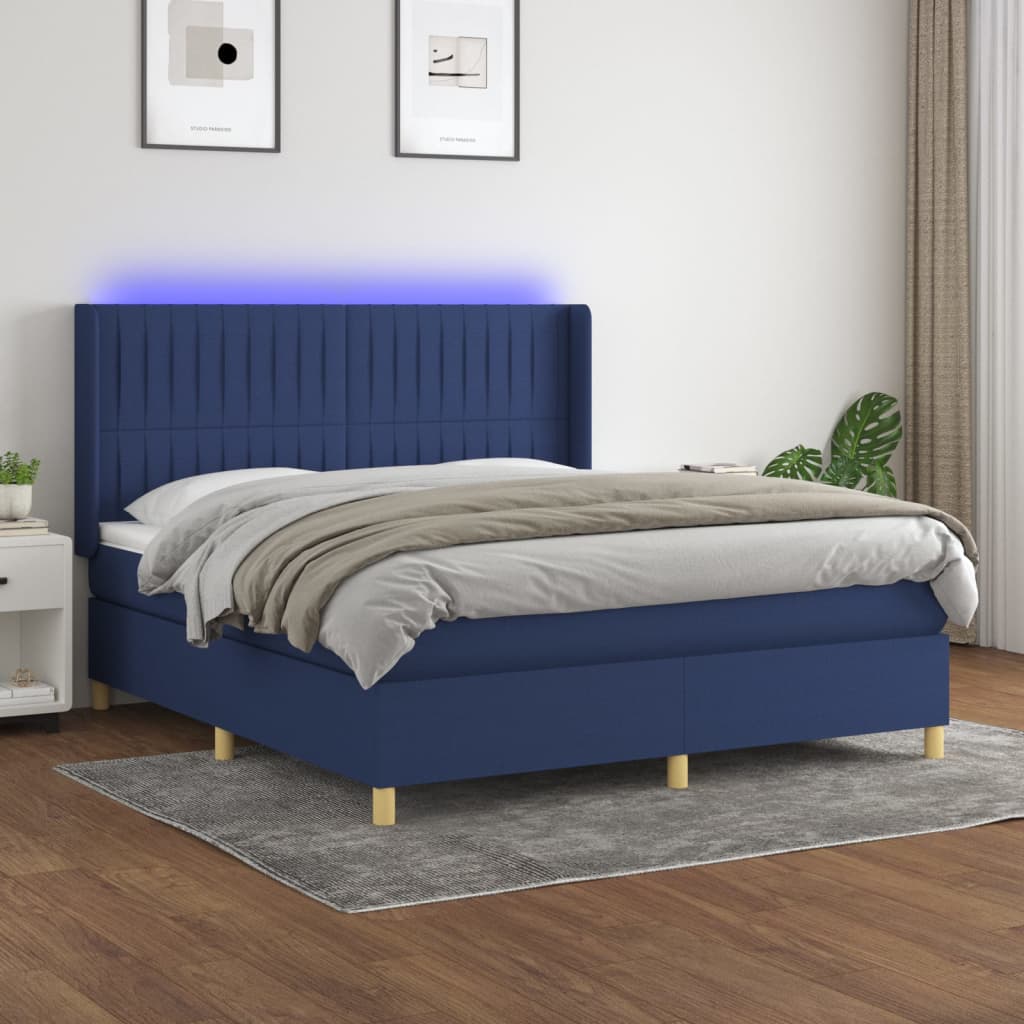 Boxspringbett Mit Matratze & Led Stoff Blau