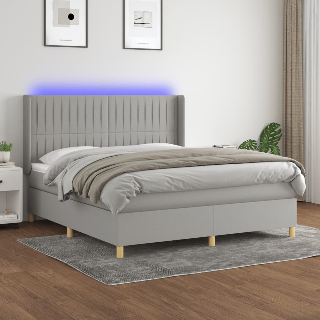 Boxspringbett Mit Matratze & Led Stoff Hellgrau