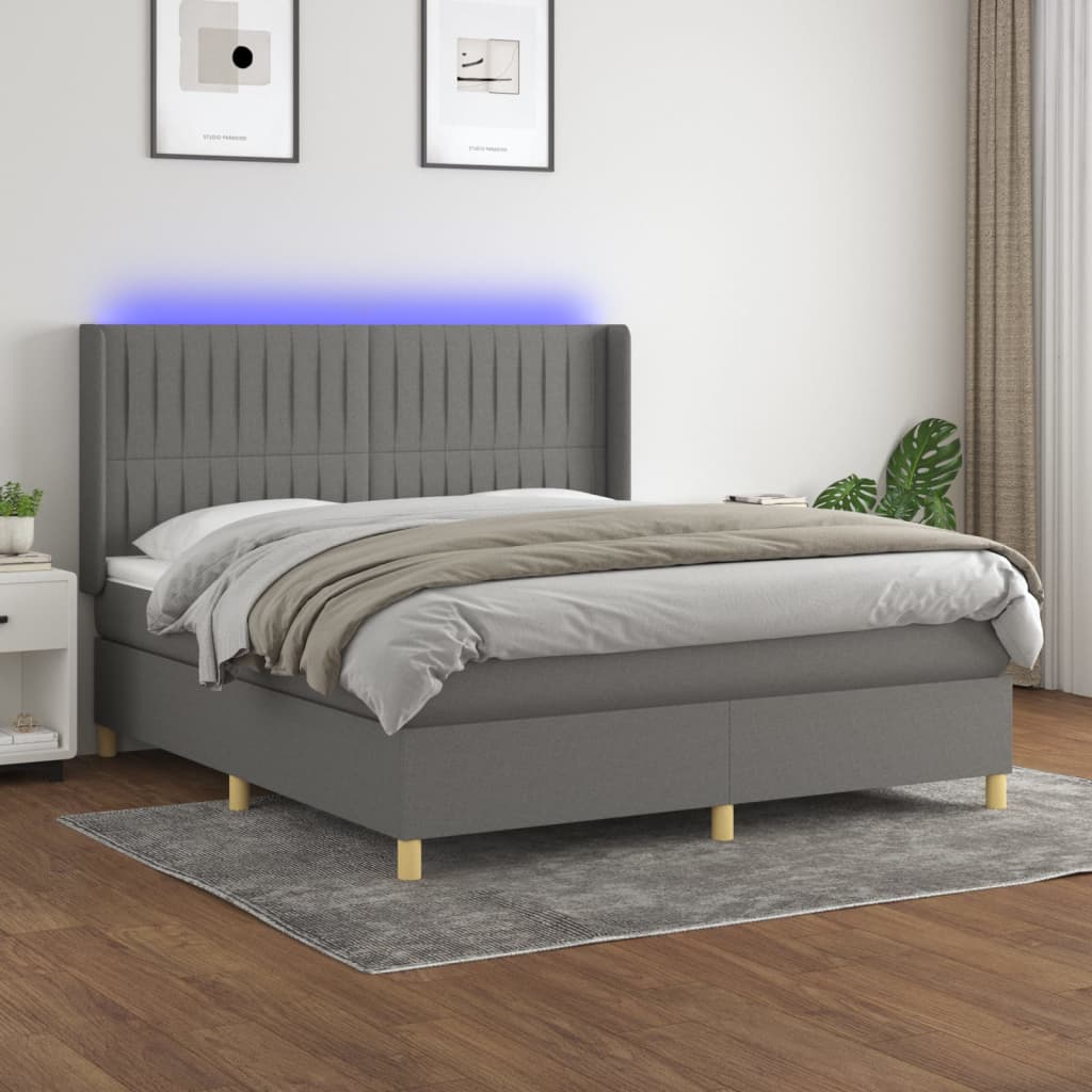 Boxspringbett Mit Matratze & Led Stoff Dunkelgrau
