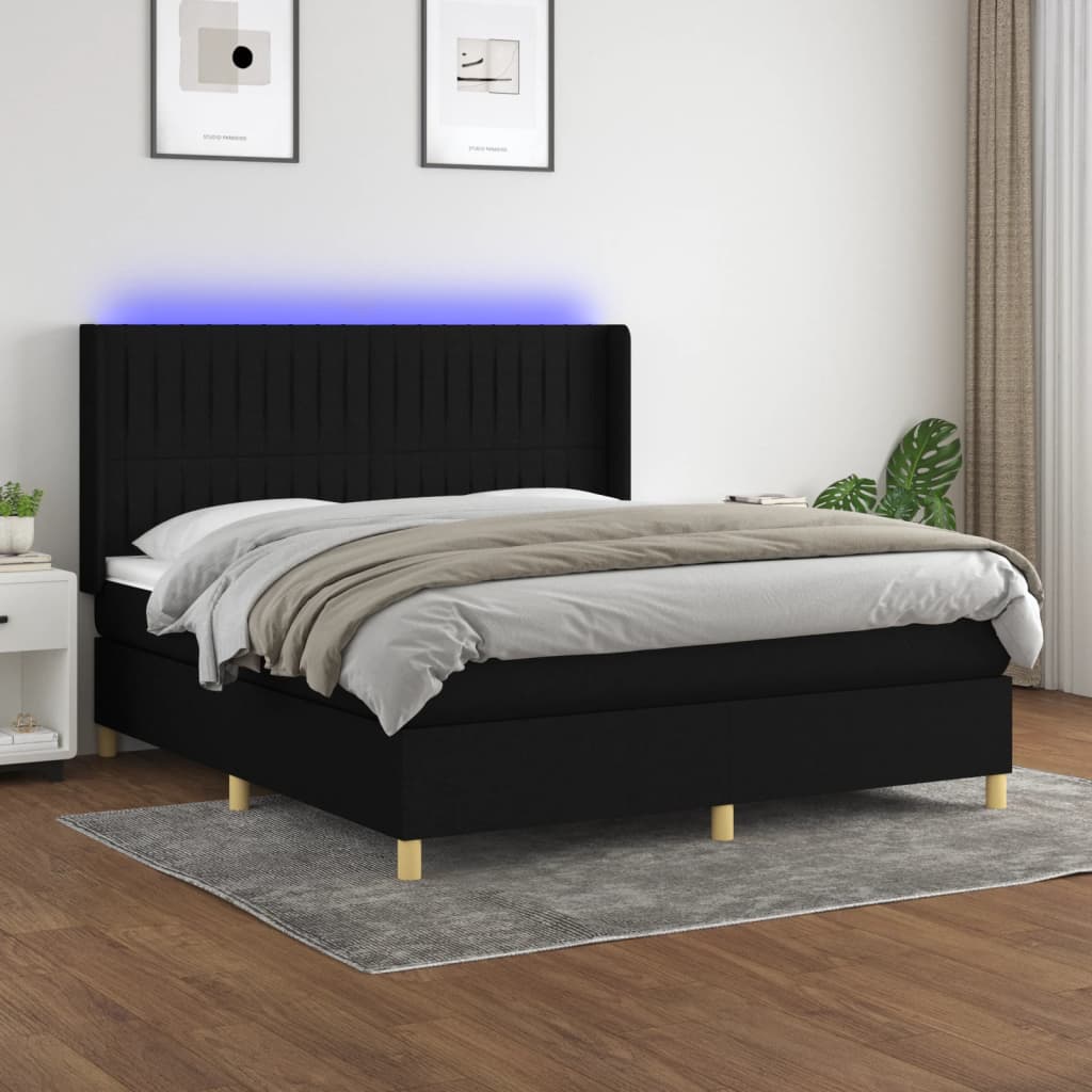 Boxspringbett Mit Matratze & Led Stoff Schwarz