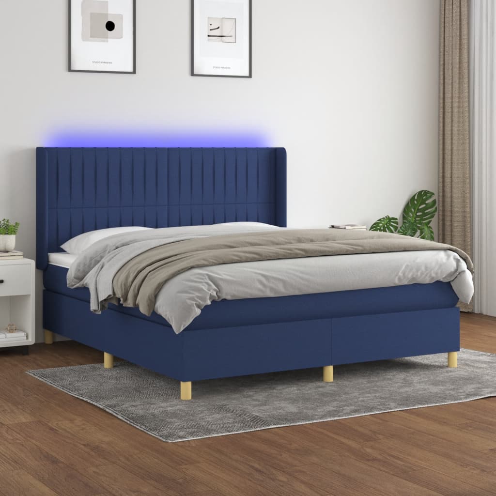 Boxspringbett Mit Matratze & Led Stoff Blau