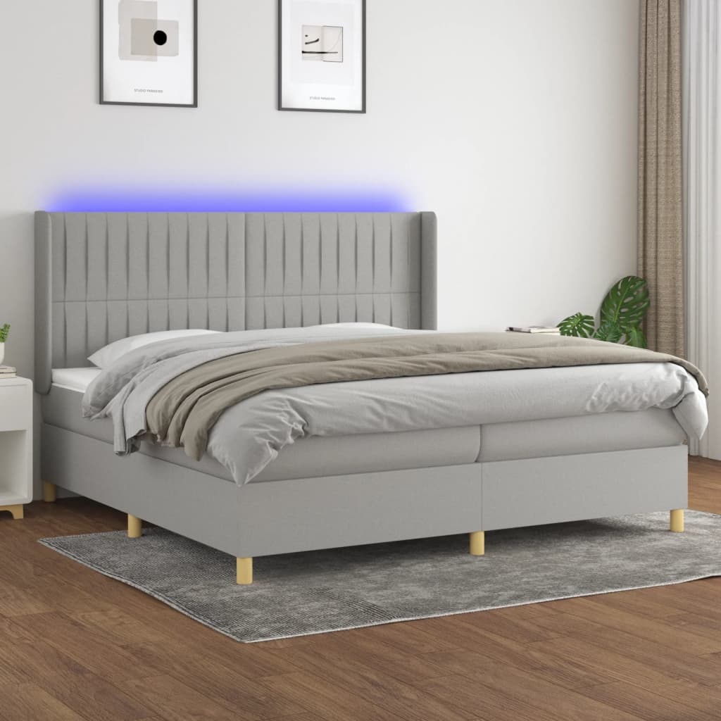 Boxspringbett Mit Matratze & Led Stoff Hellgrau