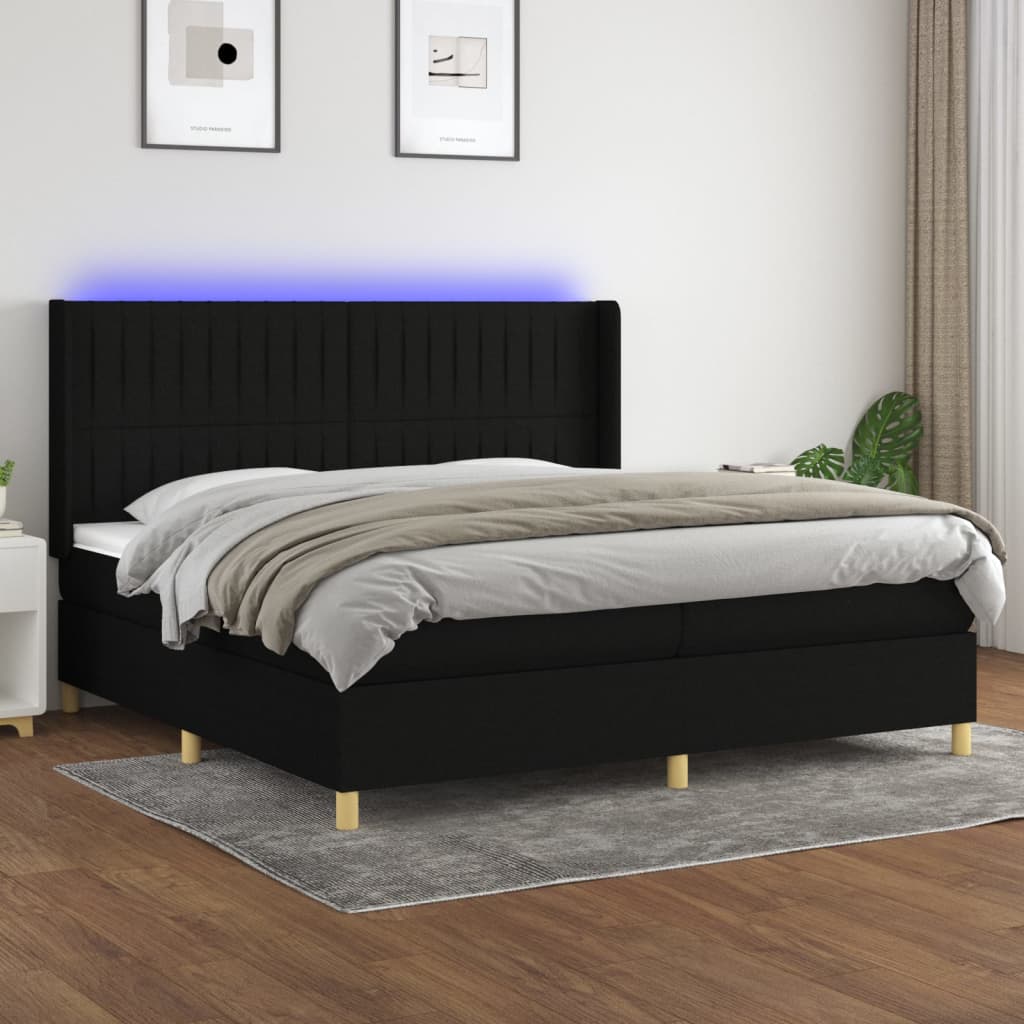 Boxspringbett Mit Matratze & Led Stoff Schwarz