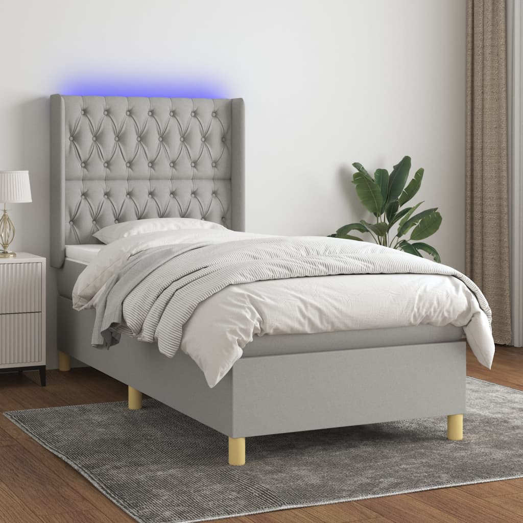 Boxspringbett Mit Matratze & Led Stoff Hellgrau
