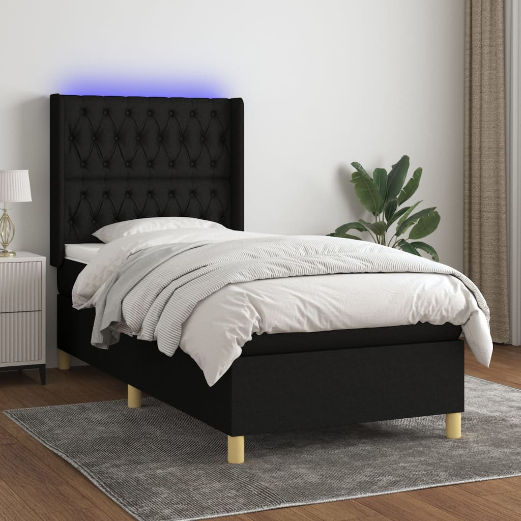 Boxspringbett Mit Matratze & Led Stoff Schwarz