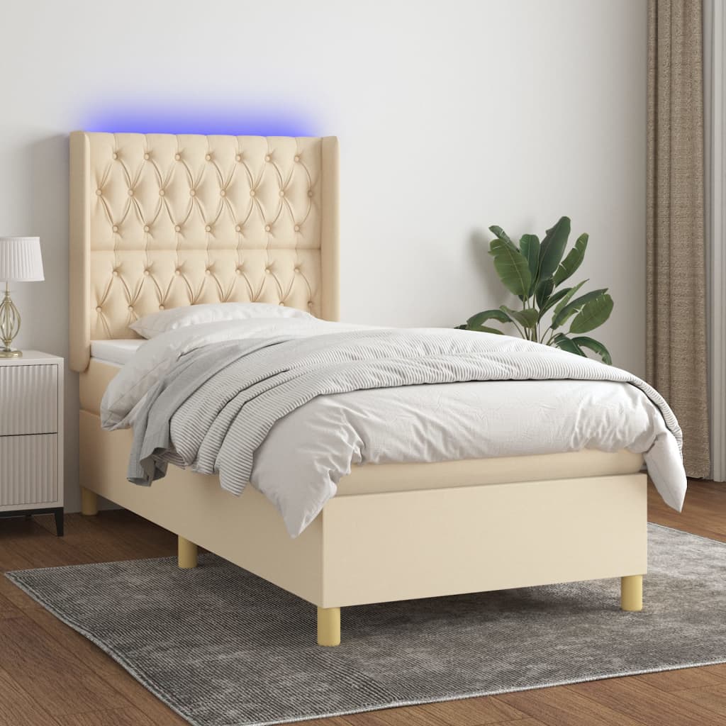 Boxspringbett Mit Matratze & Led Stoff Creme