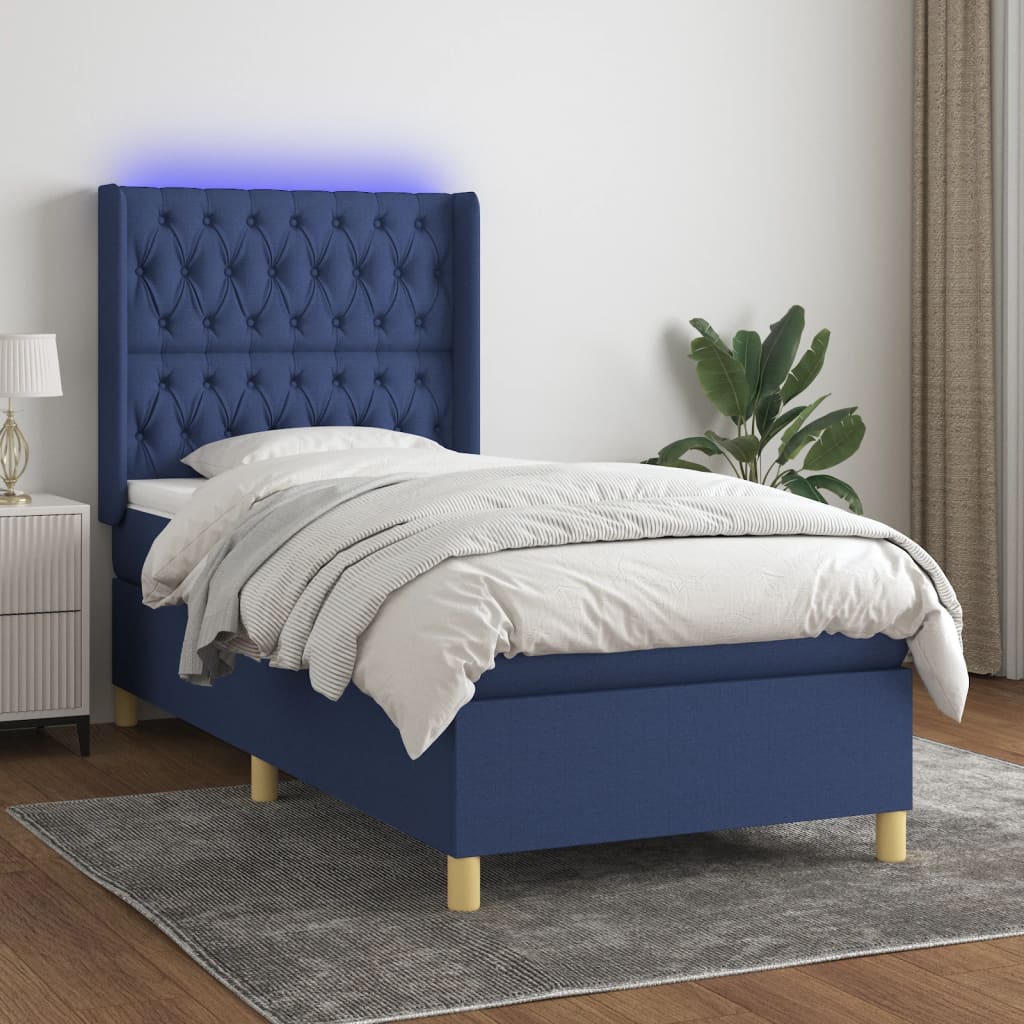 Boxspringbett Mit Matratze & Led Stoff Blau