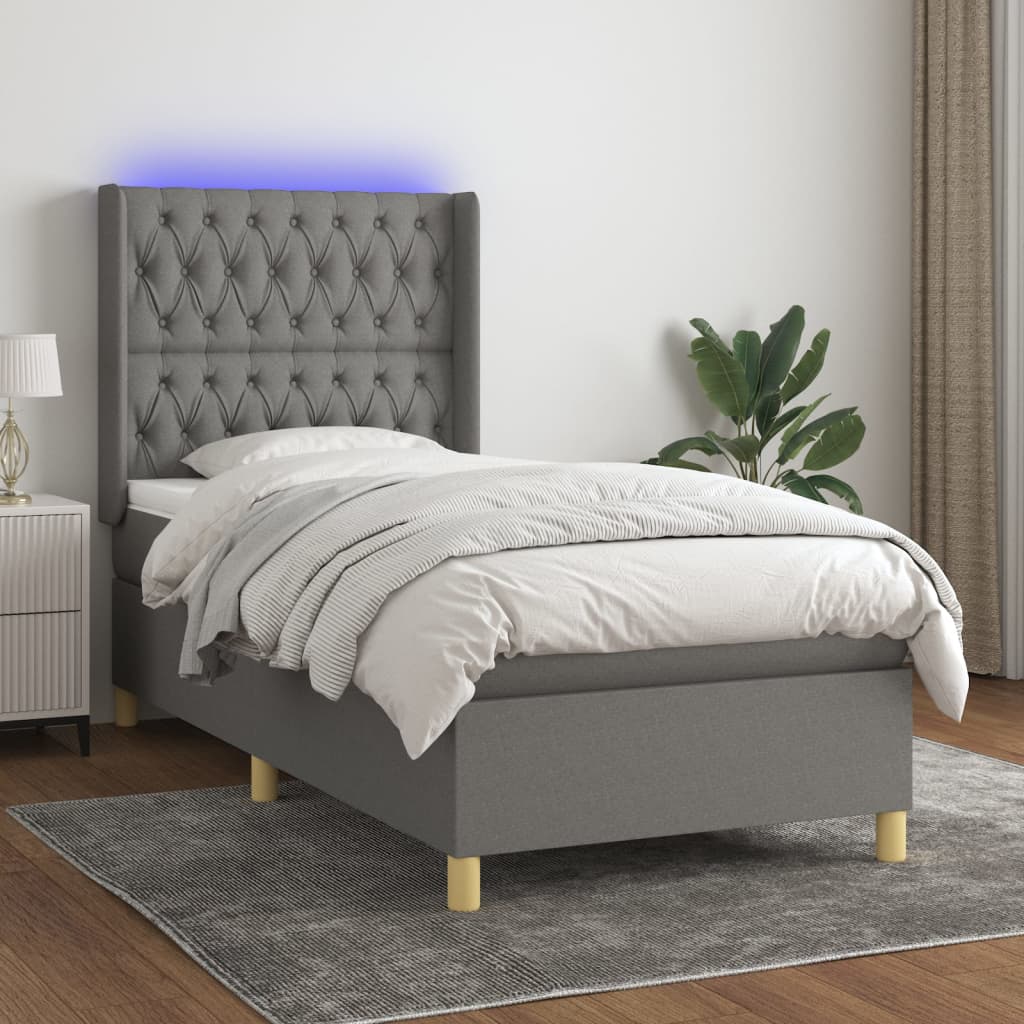 Boxspringbett Mit Matratze & Led Stoff Dunkelgrau