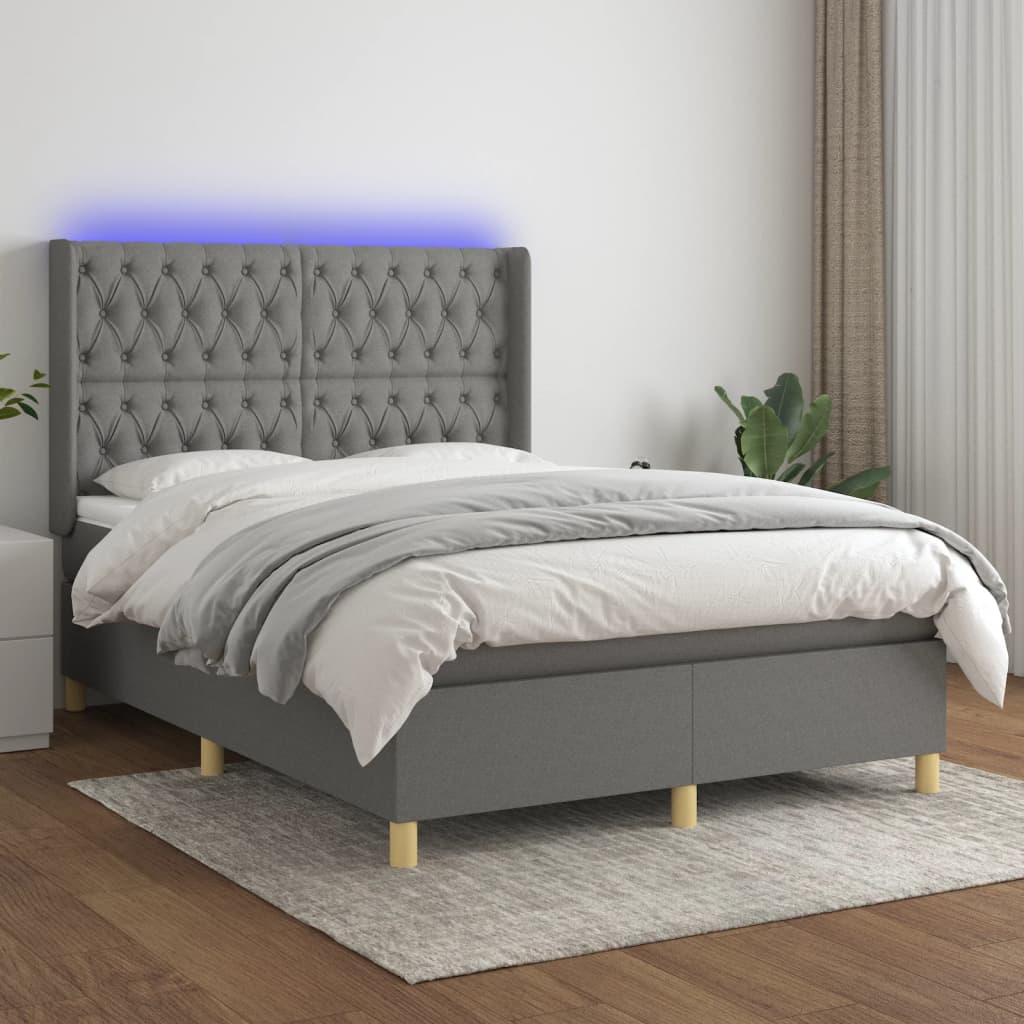 Boxspringbett Mit Matratze & Led Stoff Dunkelgrau