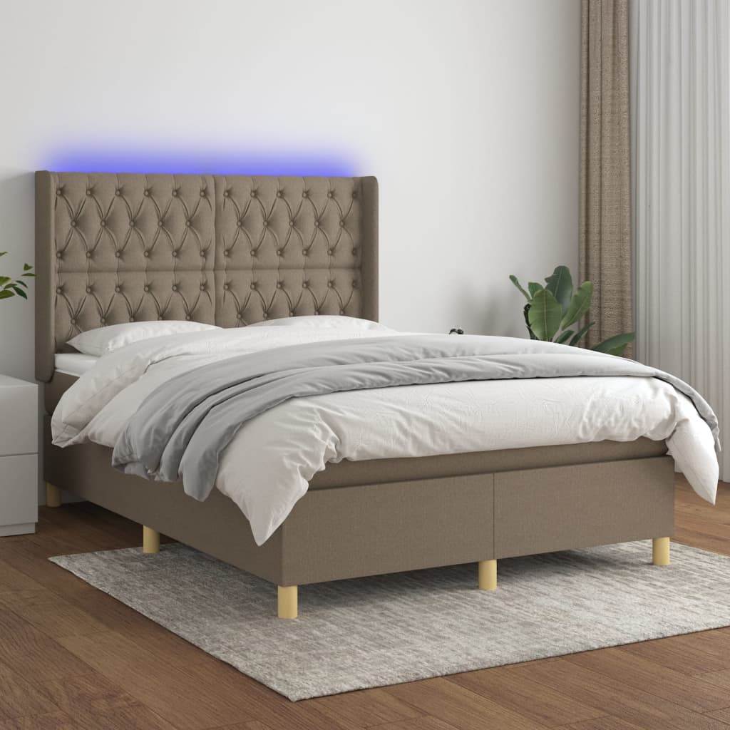 Boxspringbett Mit Matratze & Led Stoff Taupe