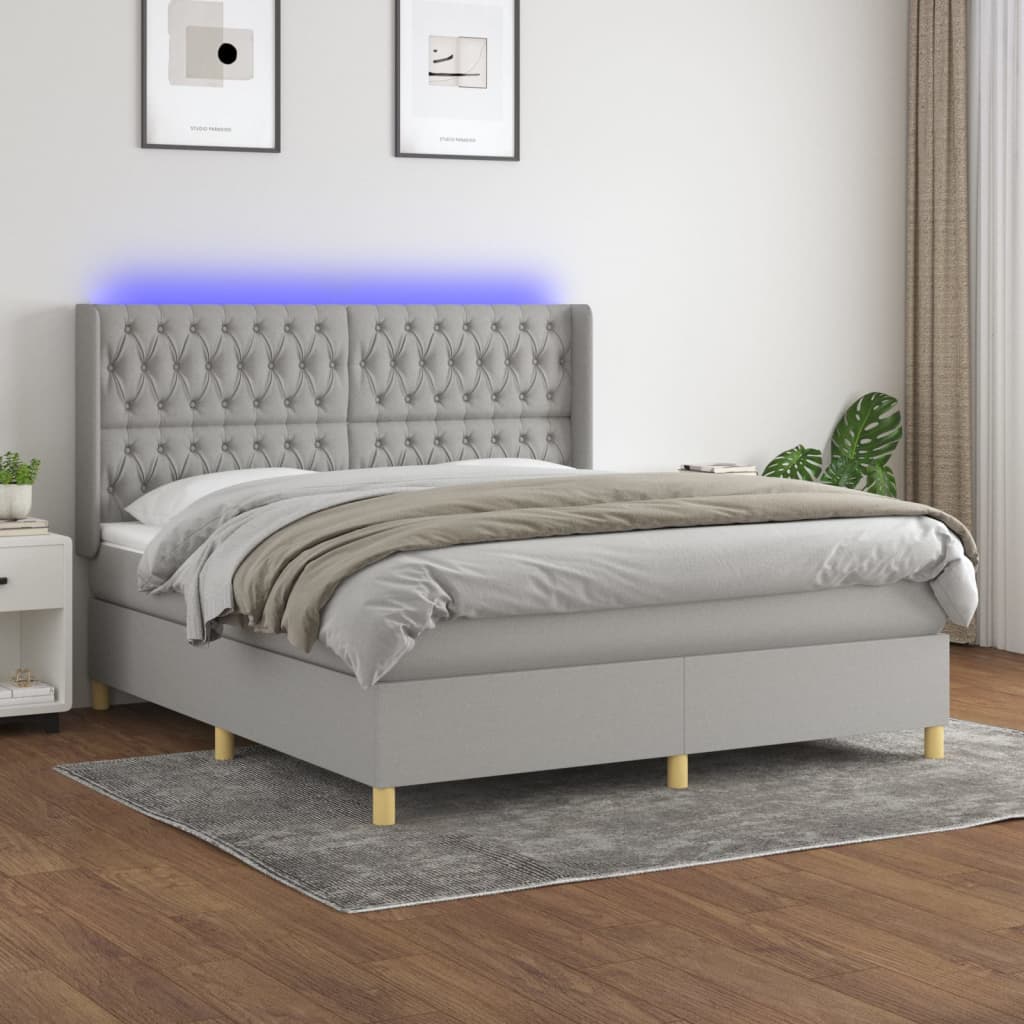 Boxspringbett Mit Matratze & Led Stoff Hellgrau