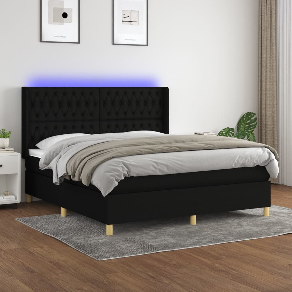 Boxspringbett Mit Matratze & Led Stoff Schwarz
