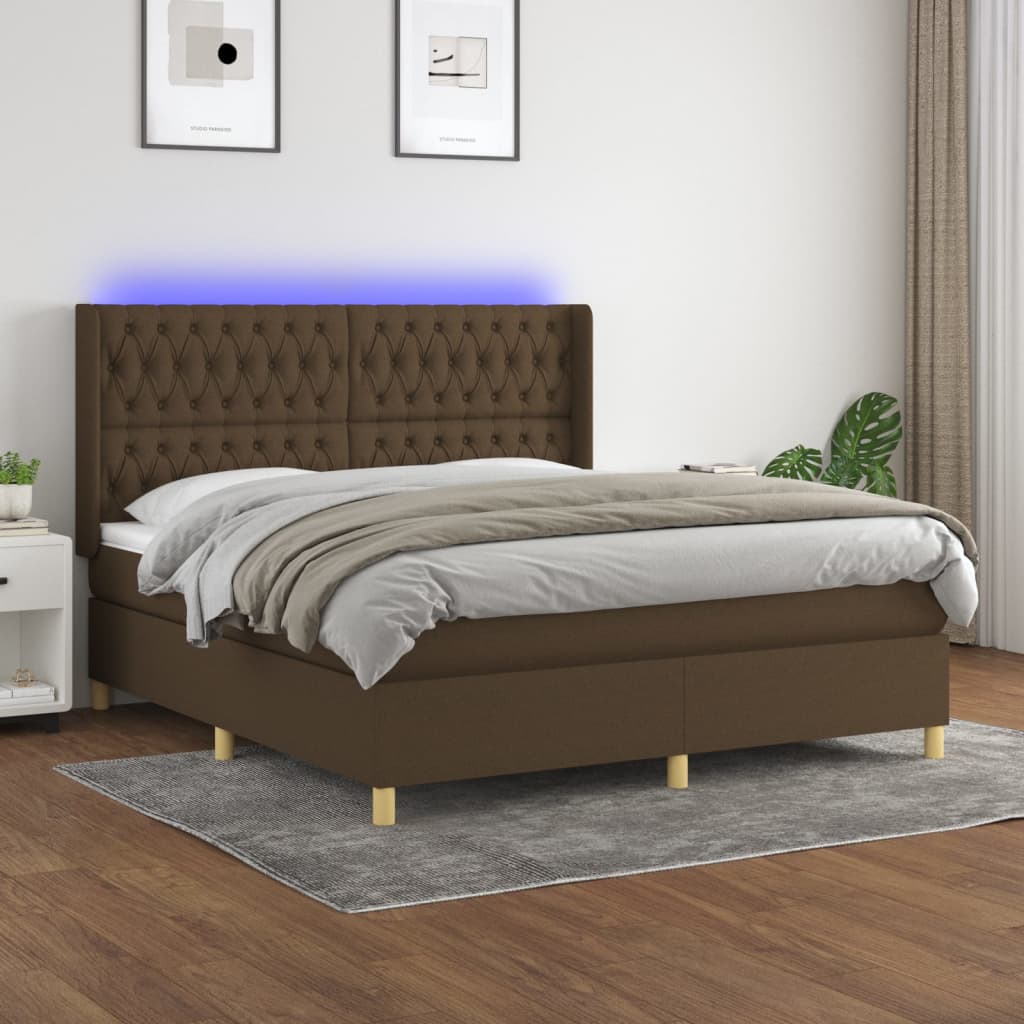 Boxspringbett Mit Matratze & Led Stoff Dunkelbraun