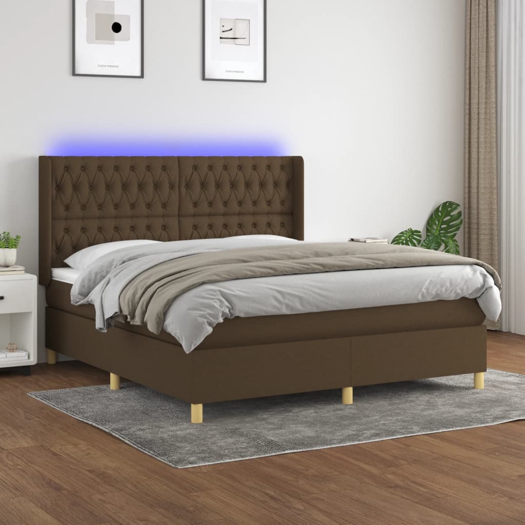 Boxspringbett Mit Matratze & Led Stoff Dunkelbraun