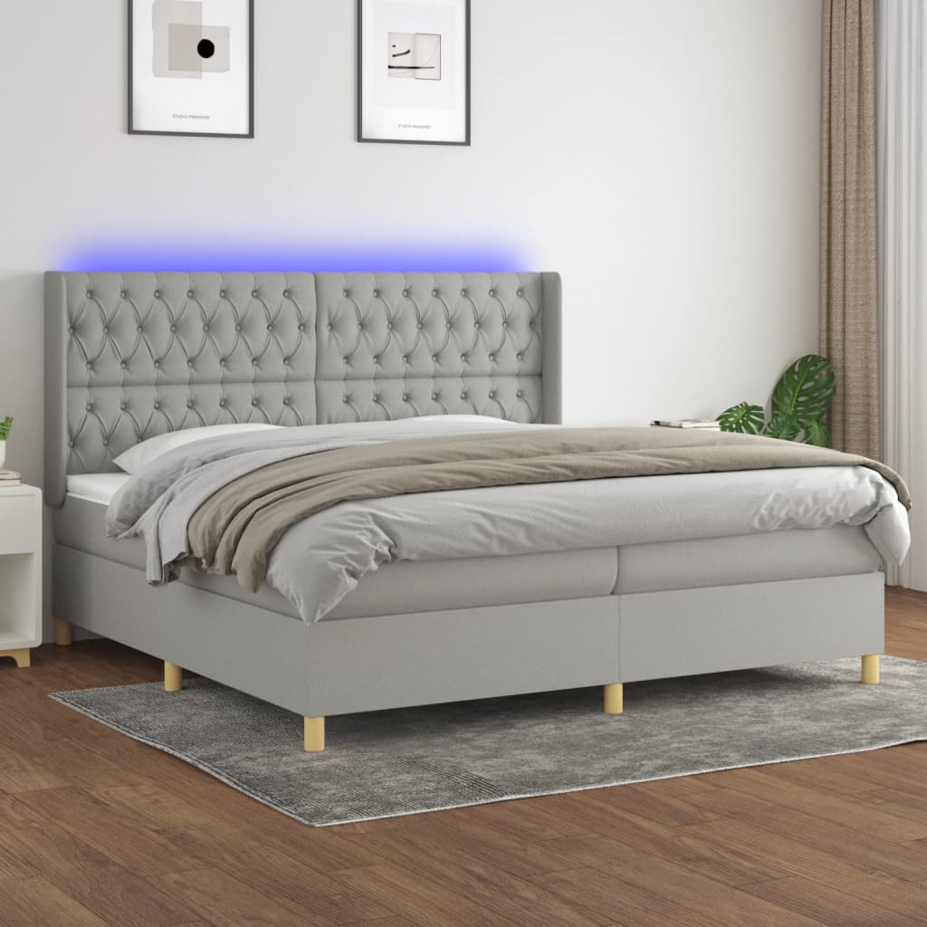 Boxspringbett Mit Matratze & Led Stoff Hellgrau