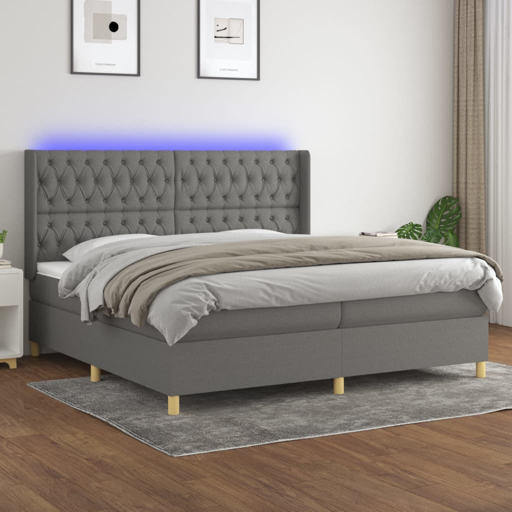 Boxspringbett Mit Matratze & Led Stoff Dunkelgrau
