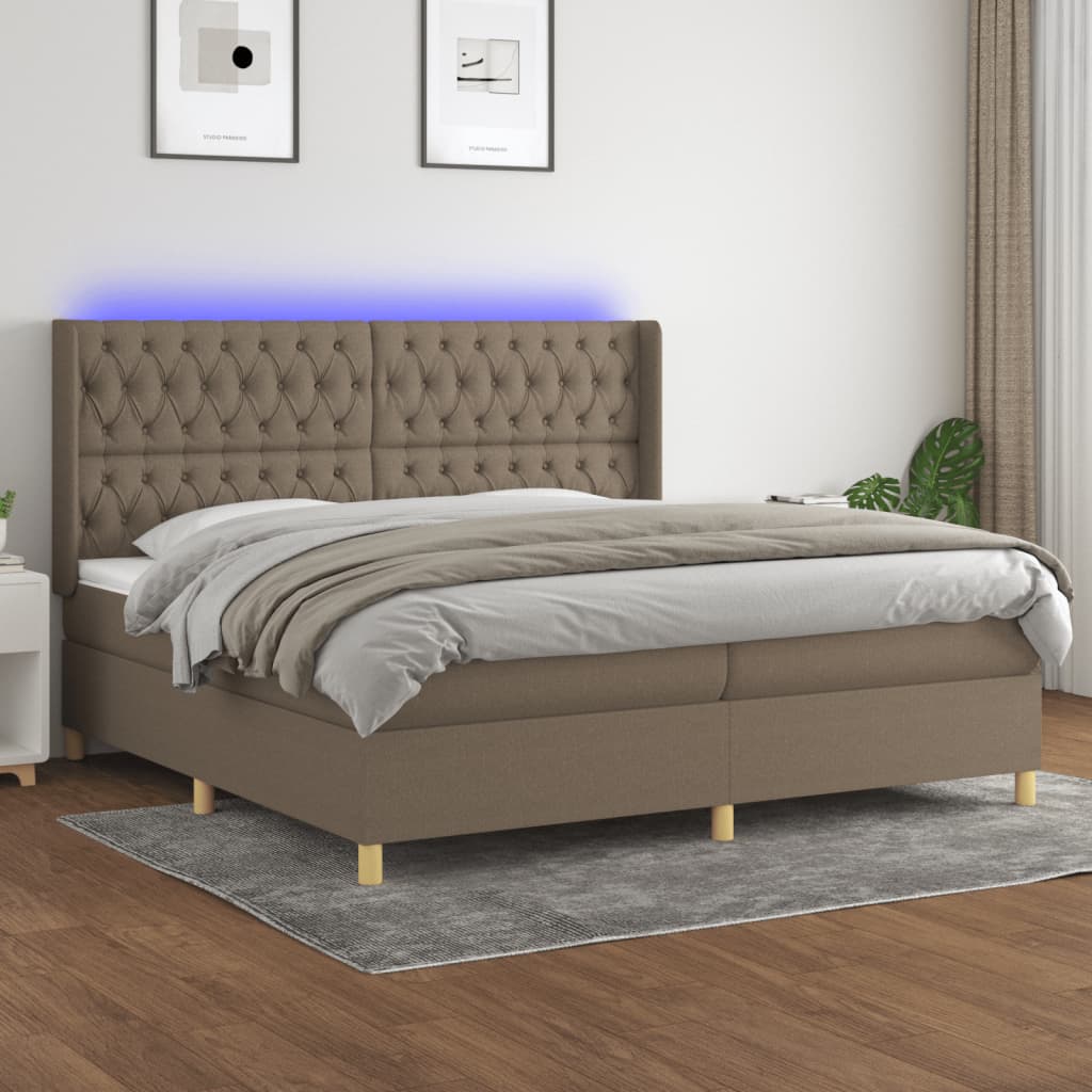 Boxspringbett Mit Matratze & Led Stoff Taupe