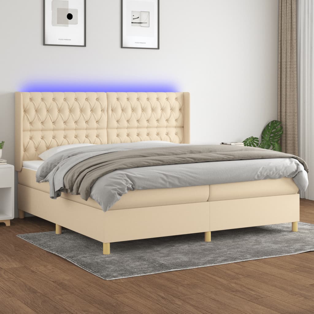 Boxspringbett Mit Matratze & Led Stoff Creme