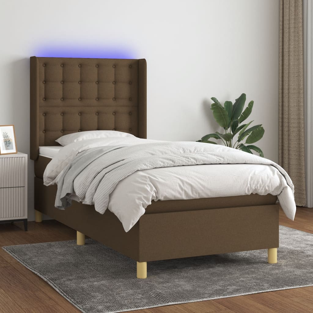 Boxspringbett Mit Matratze & Led Stoff Dunkelbraun