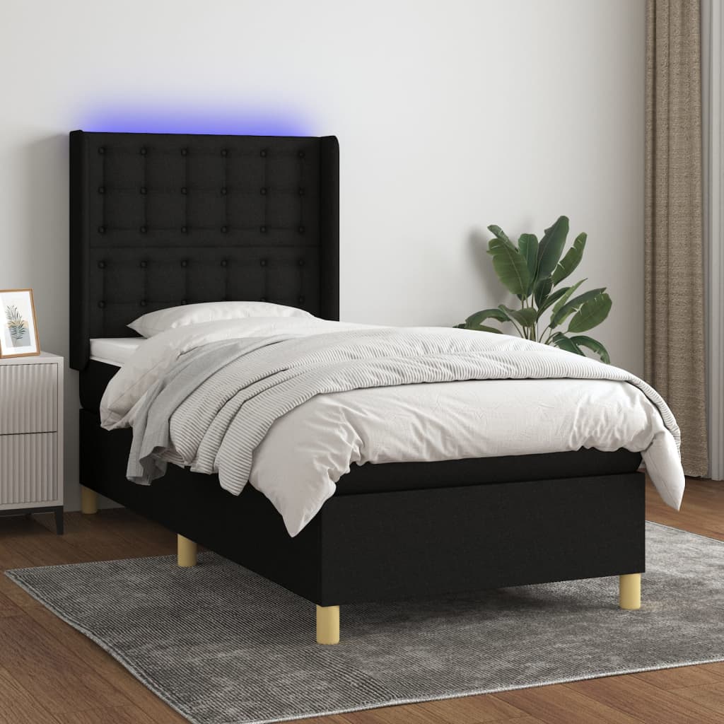 Boxspringbett Mit Matratze & Led Stoff Schwarz