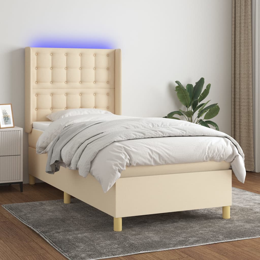 Boxspringbett Mit Matratze & Led Stoff Creme