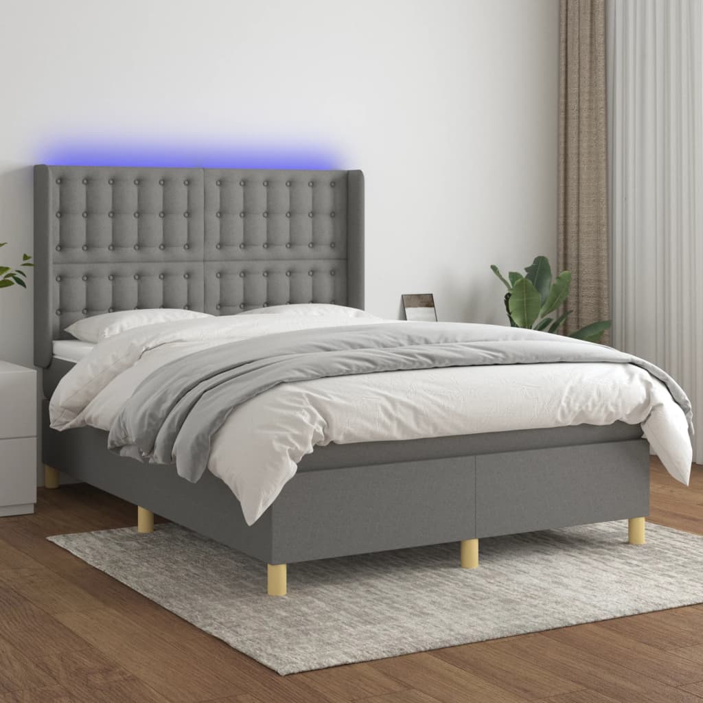 Boxspringbett Mit Matratze & Led Stoff Dunkelgrau