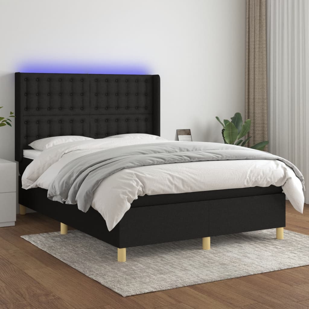 Boxspringbett Mit Matratze & Led Stoff Schwarz