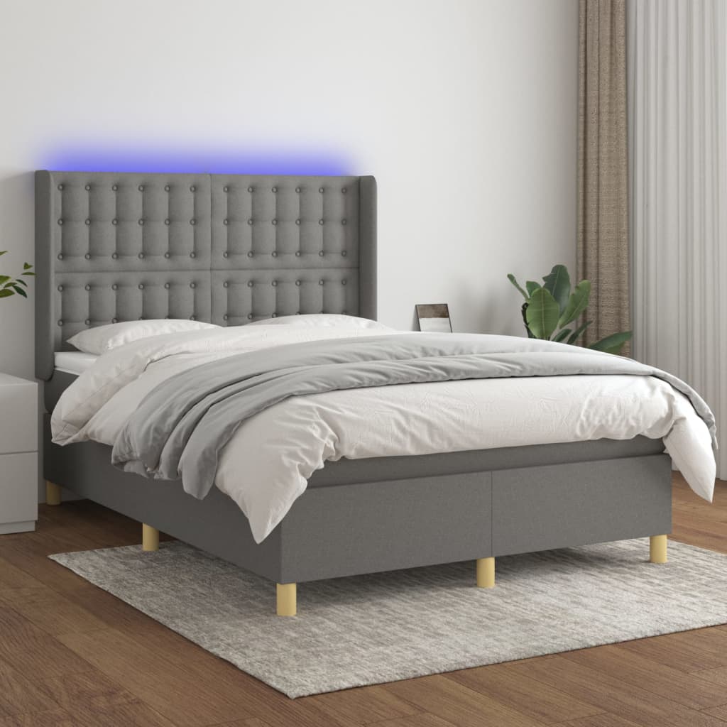 Boxspringbett Mit Matratze & Led Stoff Dunkelgrau