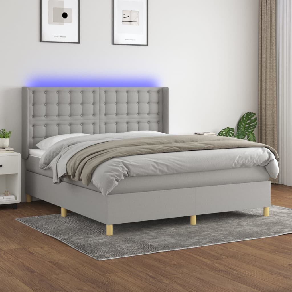 Boxspringbett Mit Matratze & Led Stoff Hellgrau