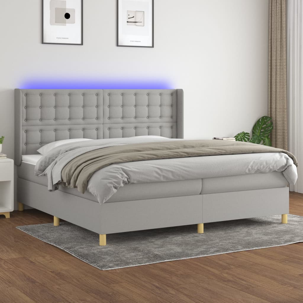Boxspringbett Mit Matratze & Led Stoff Hellgrau